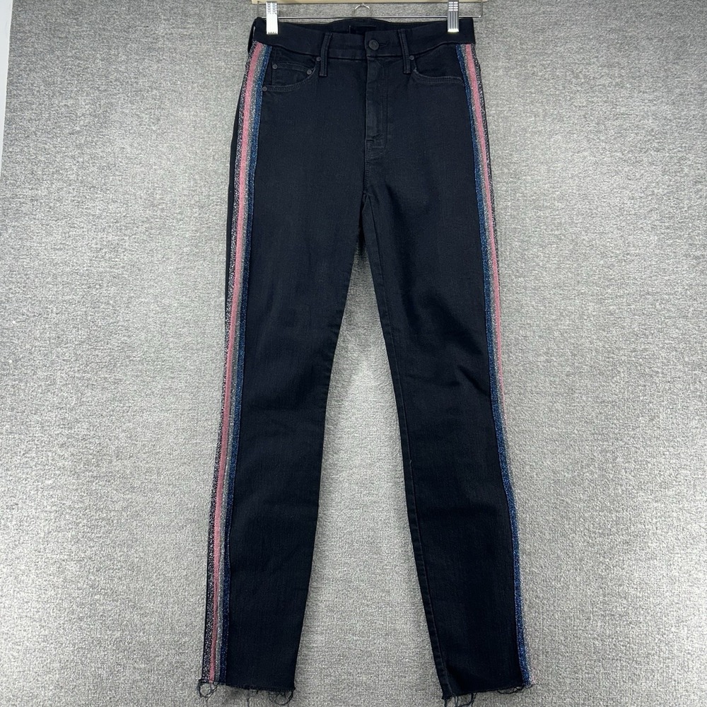 Mother High Waisted Looker Ankle Jeans Women Size 25 Black Guilty Glitter Racer